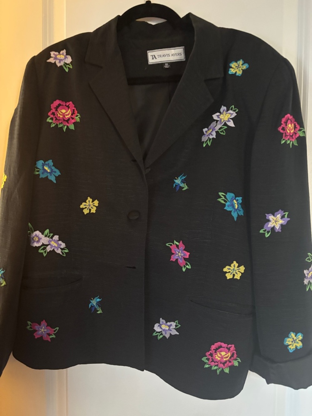 Travis Ayers Black Blazer with Multicolor Floral Embroidery